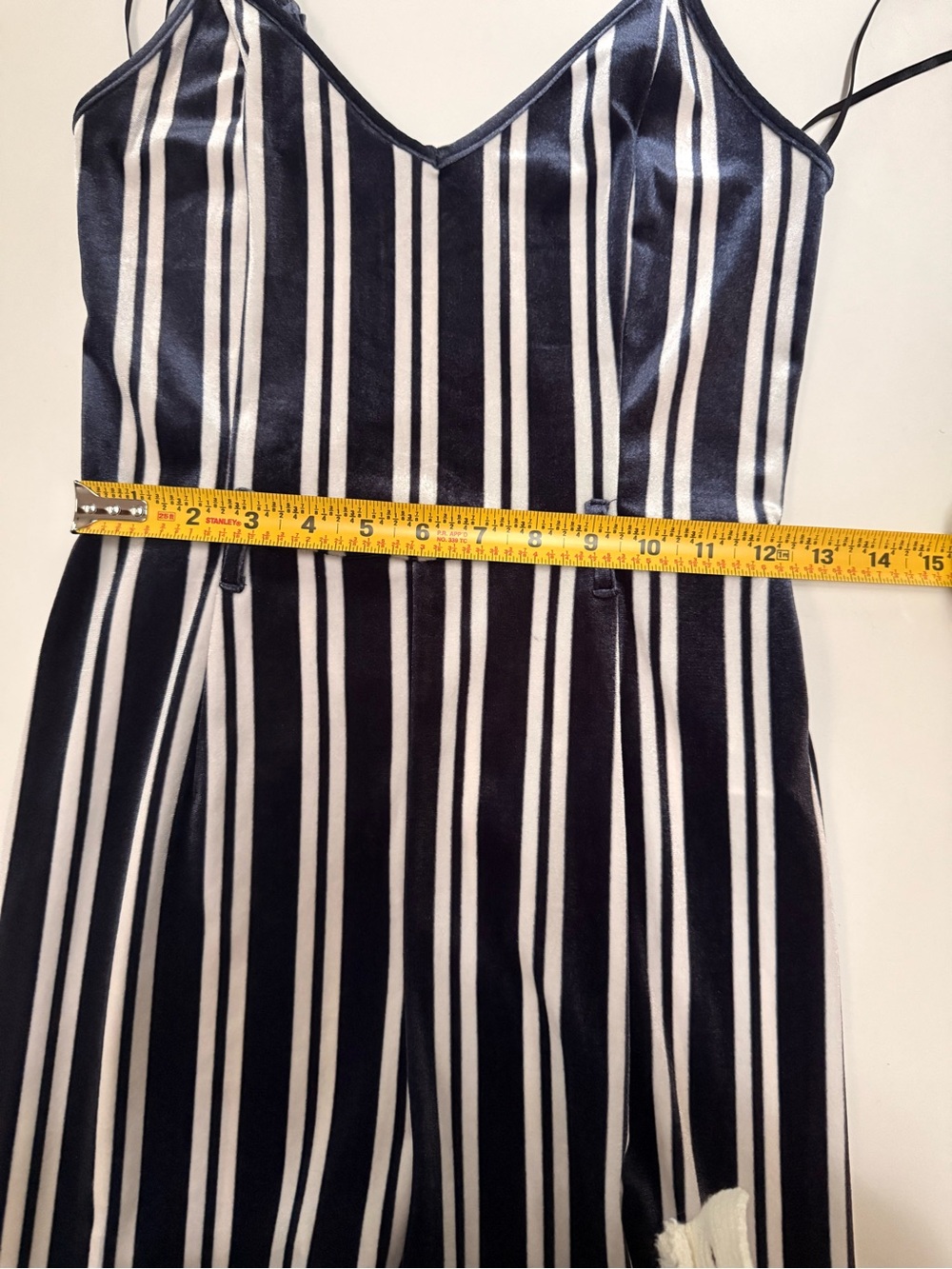 Forever 21 Navy & White Vertical Stripe Wide-Leg Jumpsuit Sz Small - Picture 10 of 14
